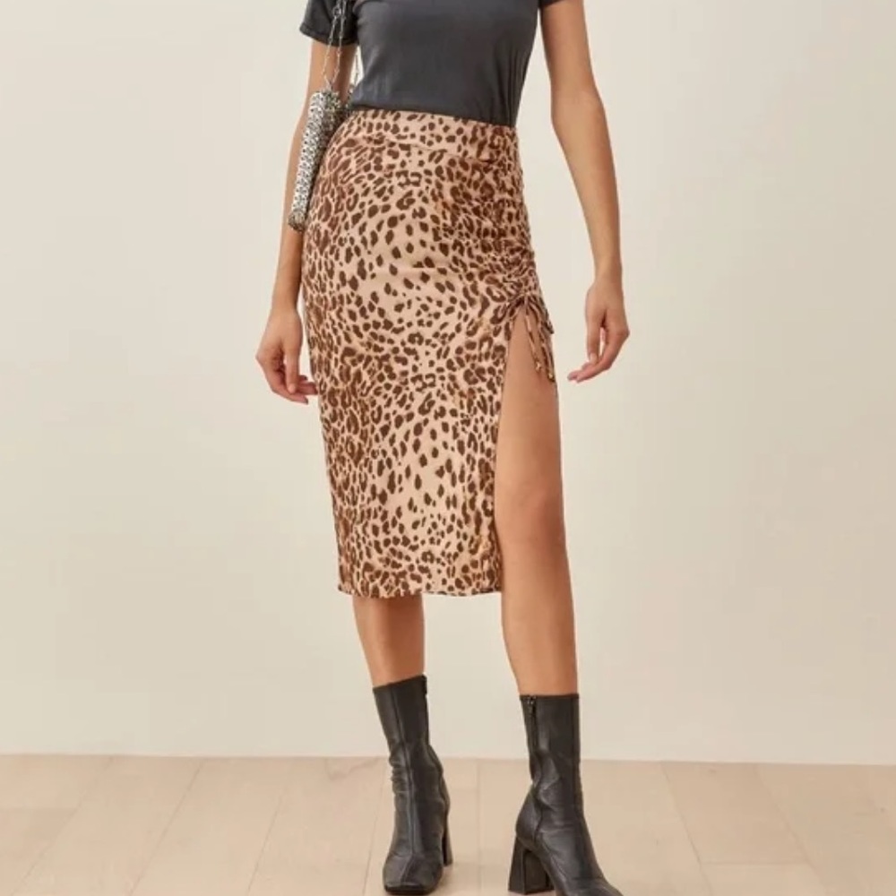 Reformation Prose Cheetah Ruched Pencil Skirt